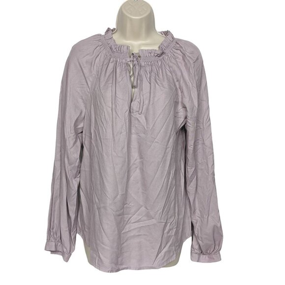 A New Day Womens Tunic Top Size Small Purple Scrunched Tie Neck Long Sleeve Work - Picture 1 of 6